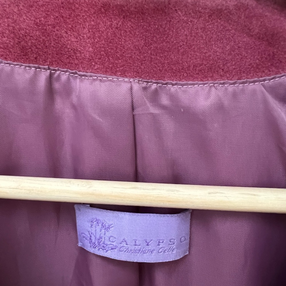 Calypso Raspberry Suede Ruffle Front Trench Coat - image 2